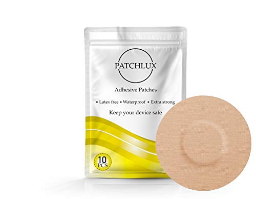 Patchlux – Parches adhesivos e impermeables para protección de sensores CGM | Compatible con Freestyle Libre, Medtronic Guardian, Enlite | Sin agujero | 10 unidades CGM, cinta precortada (beis)