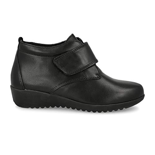 PAYMA - Botines de Piel Cómodos Flexibles de Mujer. Botin Casual de Cuña Baja. Botas de Cuero de Invierno. Cierre Cordones o Velcro. Piso de Goma. Color: Negro Velcro. Talla 39