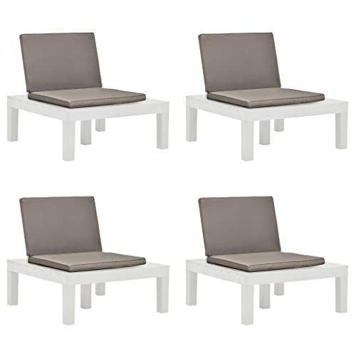 pedkit Tumbonas de jardín con Cojines 4 Unidades Tumbona de Jardín Exterior/Interior para Balcón Patio Piscina plástico Blanco