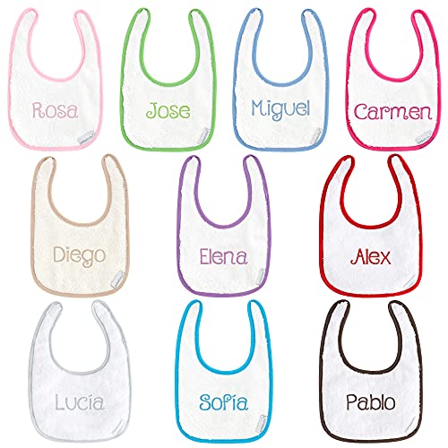 Pekebaby Babero Personalizado Rizo Plastificado con nombre bordado (20 x 20 cm) Rosa