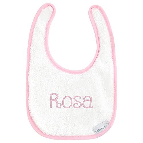 Pekebaby Babero Personalizado Rizo Plastificado con nombre bordado (20 x 20 cm) Rosa
