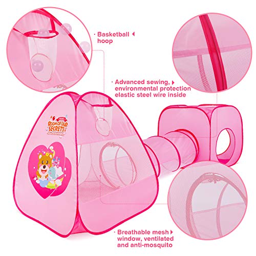 Peradix Tienda Campaña para Niños con túnel de casa de Juegos y Bolsa de Tienda Tienda de campaña emergente 3 en 1, Tienda de Princesa para niños, niñas, hogar y jardín(Rosado)