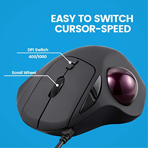 Perixx PERIMICE-517 Ratón Trackball Ergonómico - 34mm Trackball - 7 Botones - 400/1000 dpi - 1.8m Cable