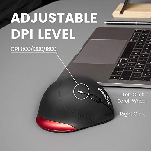 Perixx PERIMICE-718 - Ratón ergonómico para diestros - Diseño Vertical - Inalámbrico - 5 Teclas - Diseño más Grande - 1000/1600 PPP