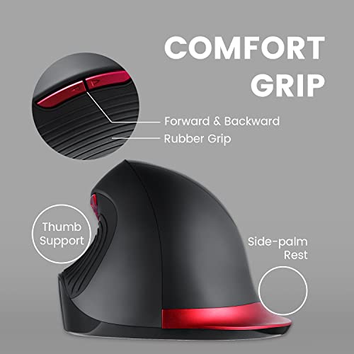 Perixx PERIMICE-718 - Ratón ergonómico para diestros - Diseño Vertical - Inalámbrico - 5 Teclas - Diseño más Grande - 1000/1600 PPP