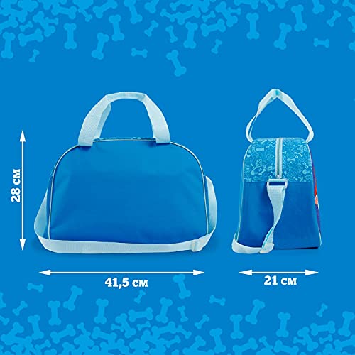 PERLETTI Bolsa Deporte Infantil Niño Paw Patrol con Bandolera - Bolso Deportivo para Niños Viajes y Tiempo Libre con Estampa Chase Marshall y Rubble - Mochila Gimnasio para Pequeños Azul - 28x41.5x21