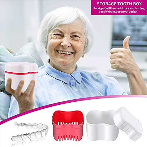 PHIEZC Caja de Baños para Dentadura,Dental Protesis Dentadura Postiza Estuche para Retenedores Dentales,Cepillos Limpiadores de Dentaduras,Juego de 3 Piezas