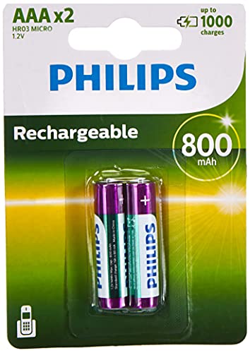 Philips Multi Life - Pilas recargables NiMH AAA 800 mAh (Paquete de 2)
