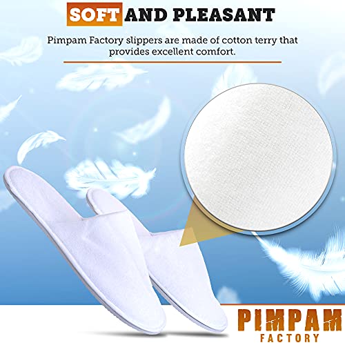 PimPam Factory - Pack de 5 Zapatillas de Rizo de Algodón, Color Blanco | Lavables | Pantuflas para Hotel, SPA, Casa, Viaje | Unisex | Ideal para Invitados y Huéspedes | Fabricado en España