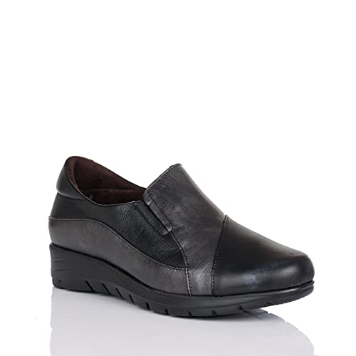 PITILLOS 2300 Zapato Mocasin Piel Combinado Mujer Negro 37
