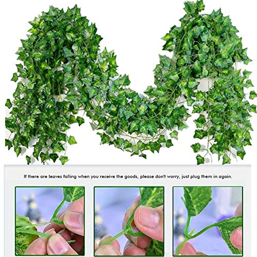 Plantas Hiedra Artificial-12 Pcs 2.1 m, Plantas Artificial Decoración Hojas, Decoración Interior y Exterior Guirnalda Hiedra Artificial De Hogar Boda Jardín Valla Escalera Ventana para Decoración