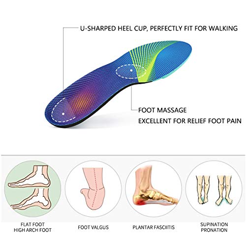 Plantillas para fascitis plantar con soporte de arco ortopédico para hombres y mujeres que alivian los pies planos y el dolor de pies (39-41EU)
