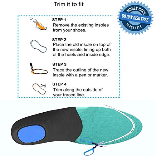 Plantillas para fascitis plantar con soporte de arco ortopédico para hombres y mujeres que alivian los pies planos y el dolor de pies (39-41EU)
