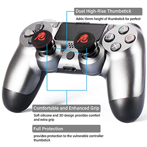Playrealm FPS Thumbstick Grip Agarres para el Pulgar Extensor Y Impresión Caucho Silicona Apretón Cubrir 2 juegos para PS4 (Peligro De KANJI)
