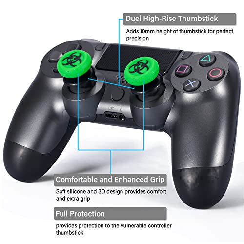 Playrealm FPS Thumbstick Grip Agarres para el Pulgar Extensor Y Textura 3D Caucho Silicona Apretón Cubrir 2 juegos para PS4 (Bioh Verde)