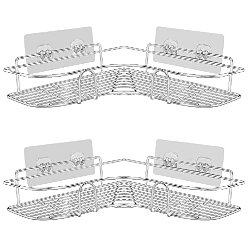 PNNP Estanteria Baño Sin Taladro, Estante Ducha Eaquina, Estanteria Metalica Baño Acero Inoxidable, Adhesive, Colgante para Pared Accesorios Bano para Jabón, Champú, Secador De Pelo, 2 Piezas Plata