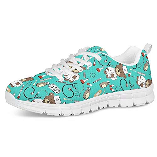 POLERO Nurse - Zapatillas de Mujer para Enfermera, Ligeras, para Correr, Caminar, Malla, Planas, para Tenis, para Mujer, Deportes, Apartamentos, 38 EU, Azul Claro