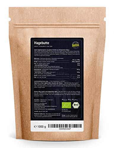 Polvo de escaramujo orgánico 1000 g - Rosa canina - 100% orgánico - molido de escaramujo enteros - paquete a granel con ventaja de precio - llenado y verificado en Alemania (DE-ÖKO-005)