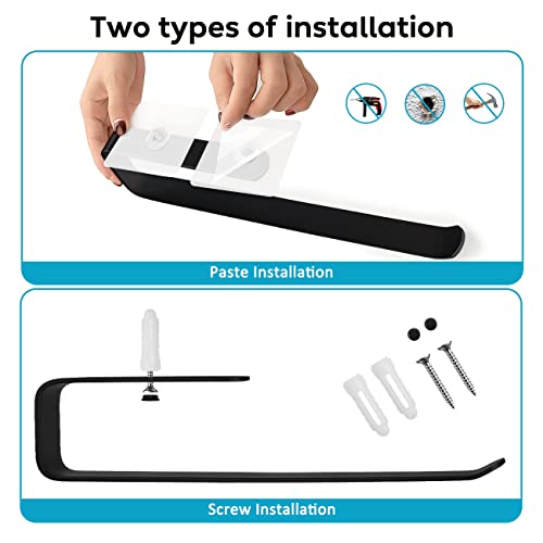 Portarollos Cocina Luxbon, Porta Rollo Papel Cocina Adhesivo con 2 Ganchos para Armario, Baño, Inodoro, Fregadero y Hotel, Sin Taladrar （Negro 33 cm）
