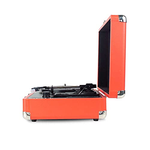 PRIXTON VC400 - Tocadiscos de Vinilo Vintage, Reproductor de Vinilo y Reproductor de Musica Mediante Bluetooth y USB, 2 Altavoces Incorporados, Diseño de Maleta, Color Rojo