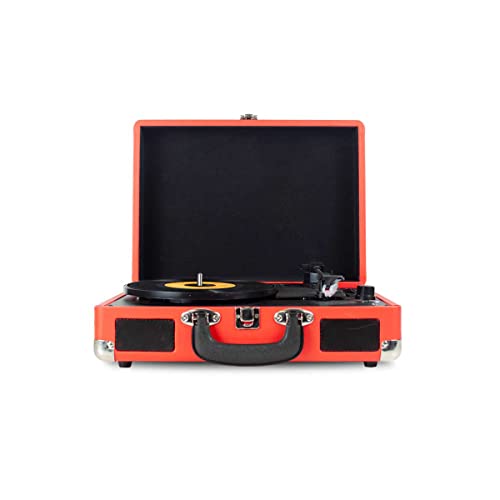 PRIXTON VC400 - Tocadiscos de Vinilo Vintage, Reproductor de Vinilo y Reproductor de Musica Mediante Bluetooth y USB, 2 Altavoces Incorporados, Diseño de Maleta, Color Rojo