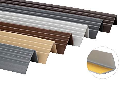 ProfiPVC Perfil de PVC autoadhesivo de borde para escaleras 50mm x 40mm en Forma de L, Tiras antideslizantes para peldaños, Esquina para cantos - Cantonera Protector, 90cm, Gris
