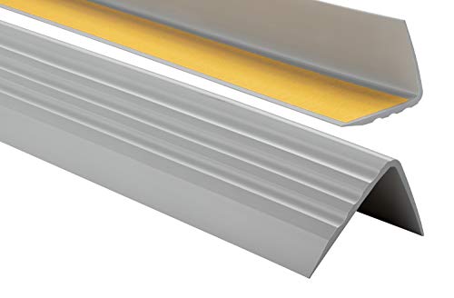 ProfiPVC Perfil de PVC autoadhesivo de borde para escaleras 50mm x 40mm en Forma de L, Tiras antideslizantes para peldaños, Esquina para cantos - Cantonera Protector, 90cm, Gris
