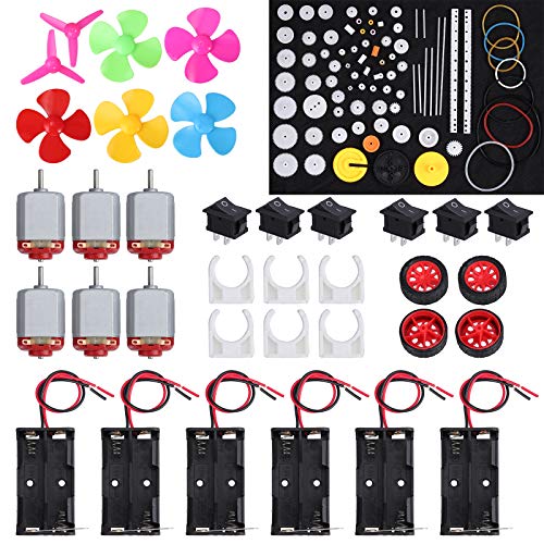 Proster Juego de Motor Eletrico Bricolaje DC Motor Mini 3V 24000RPM Kit de Motor de Coches Robot Engranaje Ruedas Hélices Espaciamiento de Batería Interruptores