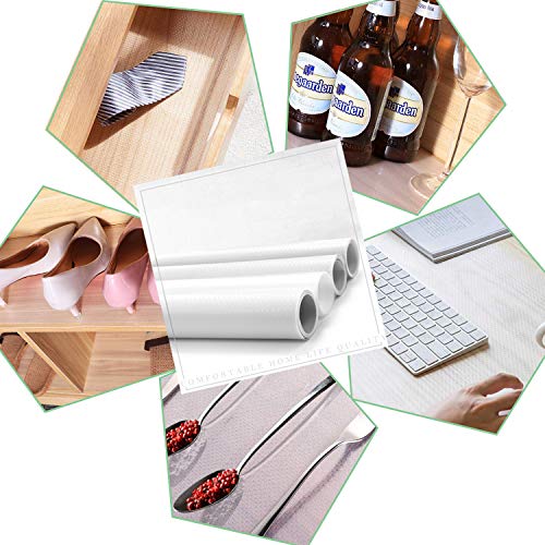 Protector Antideslizante Cocina 3 Rollos, Antibacterianas Mat Impermeable Estera del Refrigerador, Estantes el Gabinete Estera Cuttable, Forro de Cajón Reutilizable(Blanco)