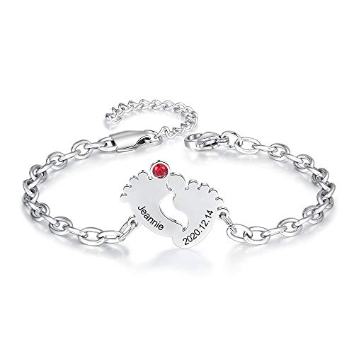 Pulsera de Pie de Bebé Personalizada Pulseras Ajustables con Nombre Grabado Regalo para Mujer Madre e Hij