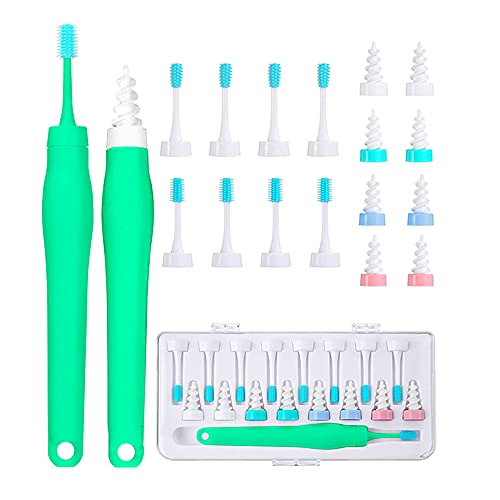 Q Grips Limpiador de Oídos,Espiral Q-Grips Cera Oídos, Seguro y Suave,con 16 Puntas Lavables, Seguro y Suave,para Todo tu Familia,8 cabezales en espiral/8 cabezales de cepillo,función de masaje-Verde