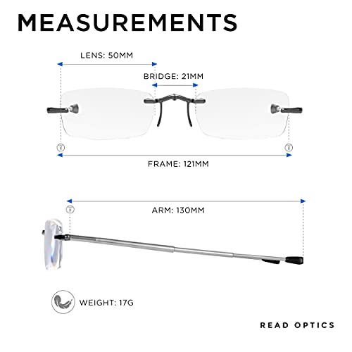 Read Optics Gafas de Lectura Plegables Compactas para Hombre/Mujer. Lentes para Presbicia de Calidad | Sin montura | Varillas Telescópicas. Estuche Rígido de Bolsillo +1.5