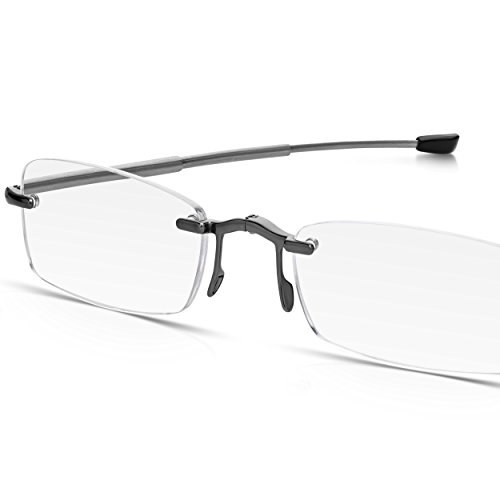 Read Optics Gafas de Lectura Plegables Compactas para Hombre/Mujer. Lentes para Presbicia de Calidad | Sin montura | Varillas Telescópicas. Estuche Rígido de Bolsillo +1.5