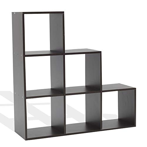 Rebecca Mobili Estantería Baja, estantes cúbos, 6 Compartimentos, Madera, Color wengué, diseño contemporáneo, para almacenar Objetos Libros - Medidas: 97,5 x 97,5 x 29 cm (AxANxF) - Art. RE6041