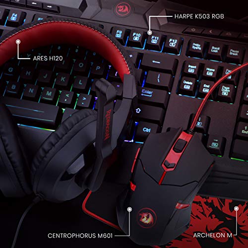 Redragon S101-BA, Combo PACK Gaming, Teclado Gaming Retroiluminado RGB Distribucion España + Ratón para juegos + Auriculares con microfono + Alfombrilla Tipo Speed. PC Compatible.