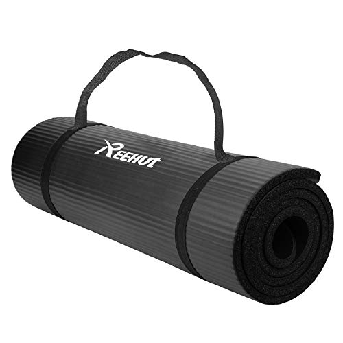 REEHUT Esterilla Yoga Colchoneta de Yoga Antideslizante NBR Alta Densidad Gruesa 12mm Diseñada para Pilates y Entrenamiento con Correa de Hombro 180cm x 61cm