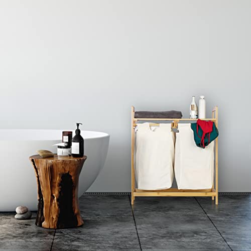 Relaxdays Centro para la colada, Separador de ropa sucia, Dos compartimentos, Portátil, 60 L, 1 Ud., Marrón