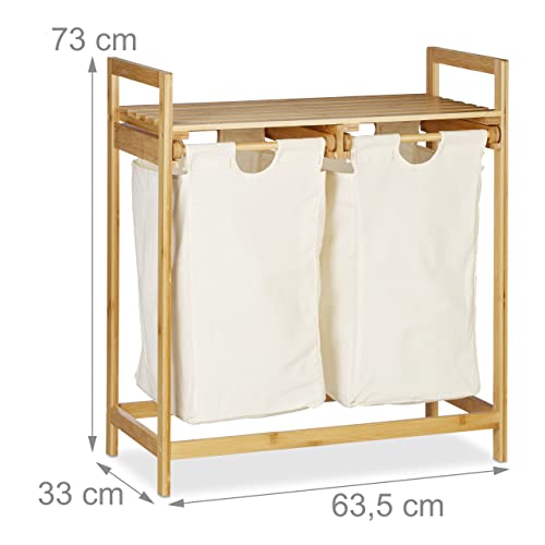 Relaxdays Centro para la colada, Separador de ropa sucia, Dos compartimentos, Portátil, 60 L, 1 Ud., Marrón