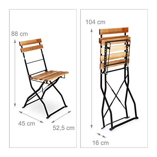 Relaxdays – Conjunto de 4 sillas Plegables, Estructura de Metal Negro Mate, Respaldo, 84 x 42 x 44 cm, Color Natural