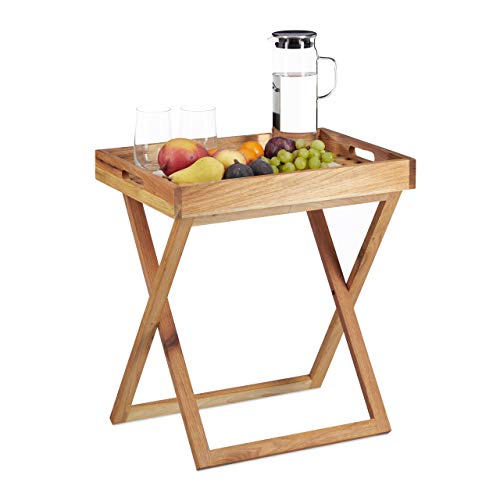 Relaxdays Mesa Auxiliar Plegable con Bandeja Extraíble, Mesita Sofá, Café, Madera Nogal, 1 Ud., 54 x 52 x 36 cm, Marrón
