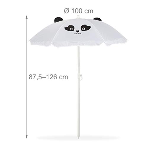 Relaxdays Mobiliario Infantil para jardín, Sombrilla, Sillas Plegables, Mesa para niños, 4 Uds, Panda, Blanco, Hierro