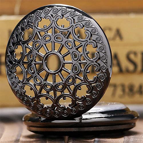 Reloj De Bolsillo con Cadena  Reloj De Bolsillo Pantalla De Tela De Araña Hueca Reloj De Bolsillo Mecánico Hombres Antiguos Mujeres Reloj Colgante Cadena Punk Negra Dial De Números Romanos R