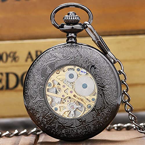 Reloj De Bolsillo con Cadena  Reloj De Bolsillo Pantalla De Tela De Araña Hueca Reloj De Bolsillo Mecánico Hombres Antiguos Mujeres Reloj Colgante Cadena Punk Negra Dial De Números Romanos R