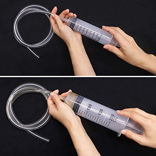 REYOK Jeringa Grande 200ml +100ml Jeringa de Plástico con Tubo Flexible PVC 100cm Jeringa Aceite Coche para Extraer Liquido Marinadas Tintas Perfumes Alimentacion Lubricantes sin Aguja