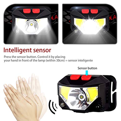 Rluobo Linterna Frontal LED USB Recargable, Linterna de Cabeza led Recargable, 8 Modos de Uso (Luz Blanca/Luz Roja/Sensor). Linterna Frontal Led para Correr, Acampar, Pescar, Ciclismo