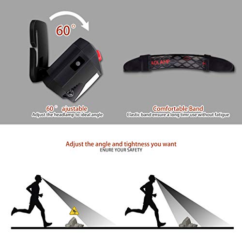 Rluobo Linterna Frontal LED USB Recargable, Linterna de Cabeza led Recargable, 8 Modos de Uso (Luz Blanca/Luz Roja/Sensor). Linterna Frontal Led para Correr, Acampar, Pescar, Ciclismo