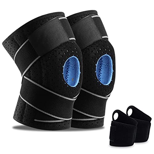 Rodillera, 2 unidades, con almohadillas de gel y muelle, estabilizadores laterales, estabilizadores médicos, para la rodilla y el menisco durante el deporte, transpirable y ajustable, color gris