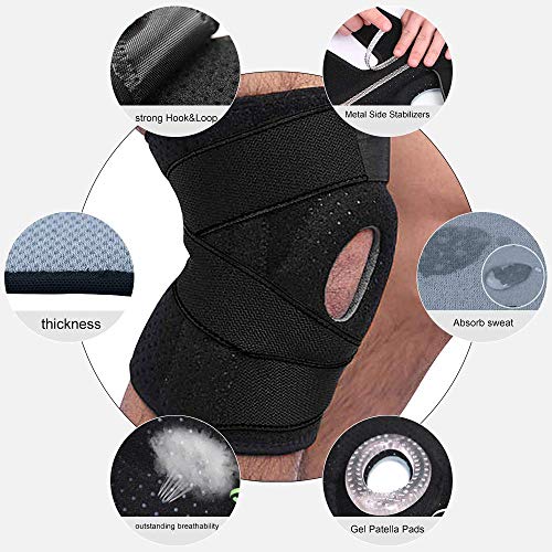 Rodilleras Deportiva Ajustable Rodillera Menisco y Ligamentos Antideslizante Soporte de Rodilla para Hombres y Mujeres Apoyo para Correr Voleibol Béisbol Baloncesto(negro)