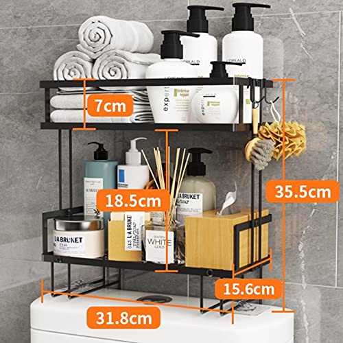 RYUNQ Estantería Inodoro sobre el WC 2 Niveles, Estantes de baño Pequeños de Gran Capacidad, Armario para Lavadora Estantería de Metal, Impermeable y Antioxidante Estanteria WC para Baño (Negro)