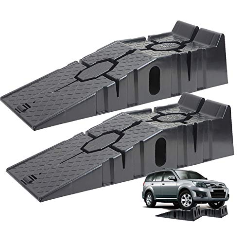 RZ TOOLS Set 2 Rampas para Coches 2500 KG 2,5 Toneladas de Plastico Muy Resistentes para Turismos o Furgonetas [ 90 x 33 x 22 cm ]